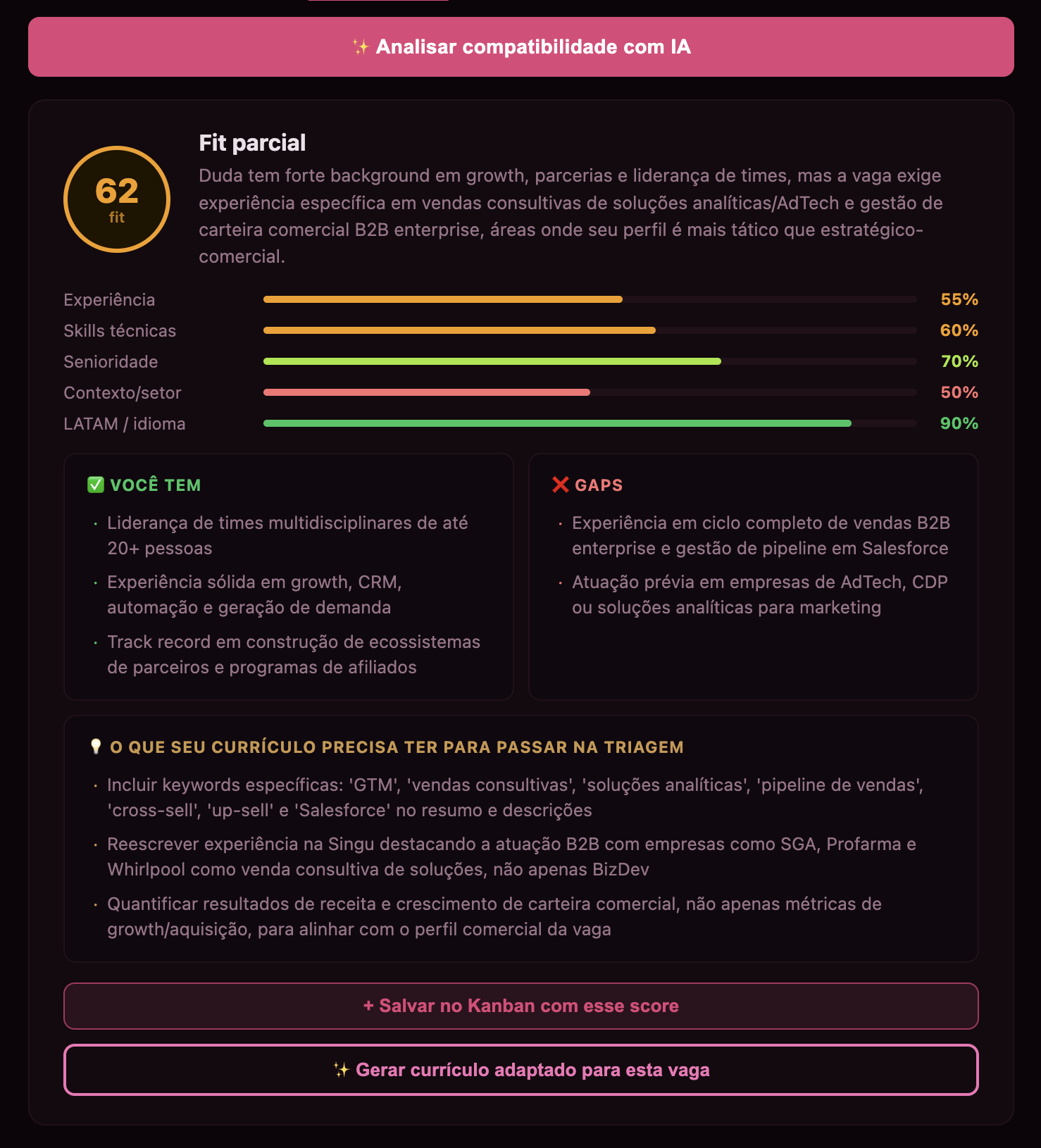 Análise de compatibilidade com IA — Liplop